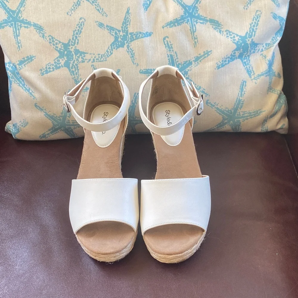 Style & Co. White Espadrille Wedge Sandals